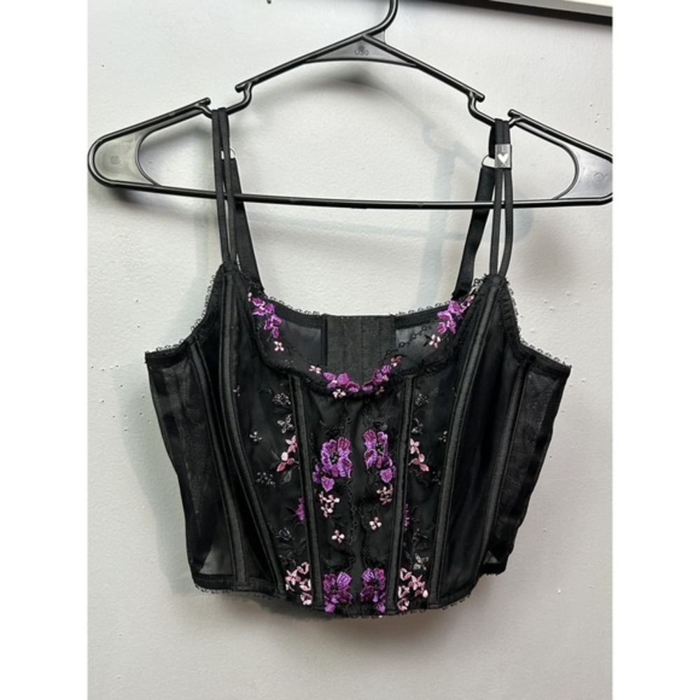 Victorias Secret Bustier Top Womens Large Floral Embroidered Corset Mesh Lace